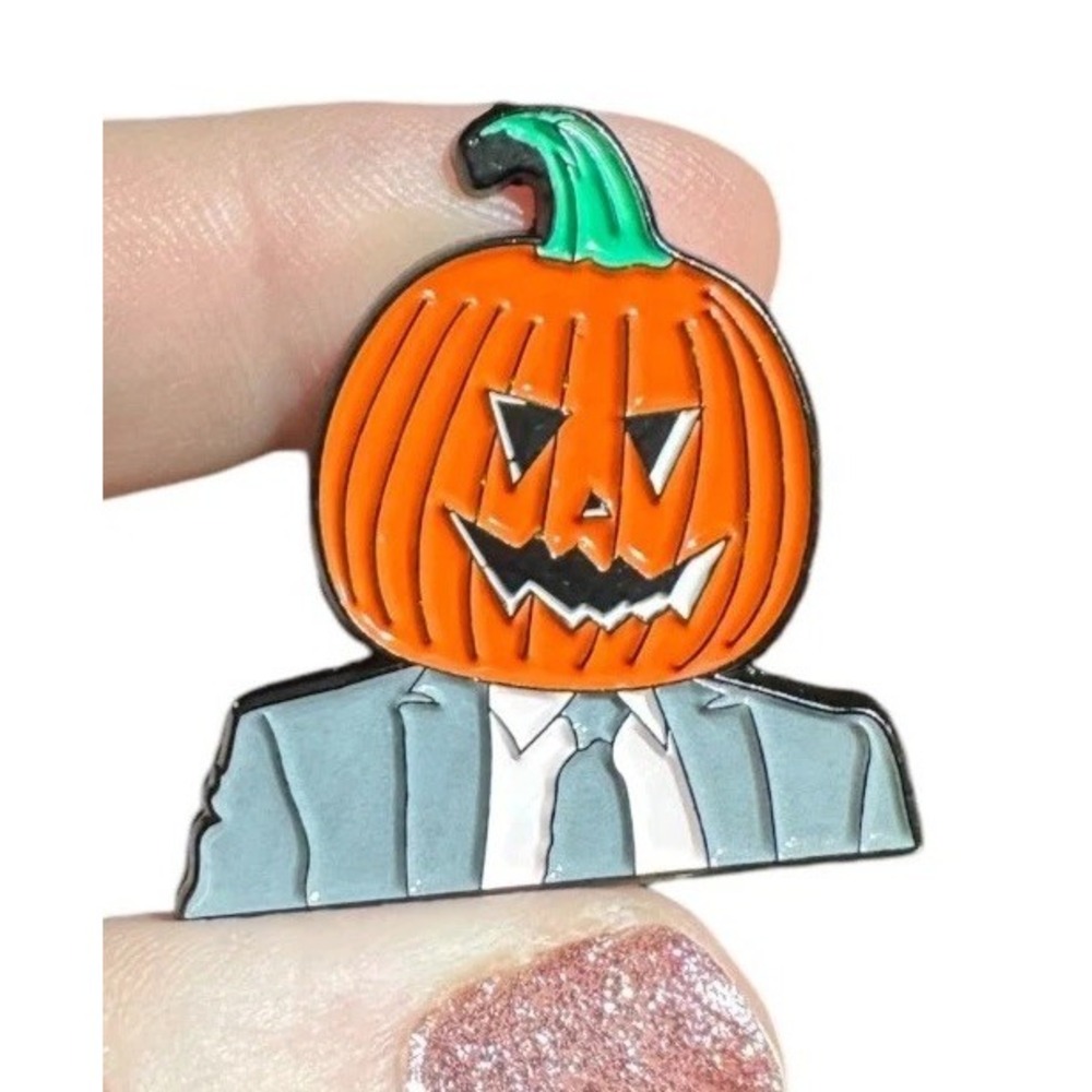 Dwight Schrute Pumpkin Head Enamel Pin - The Office Fall Autumn pin halloween